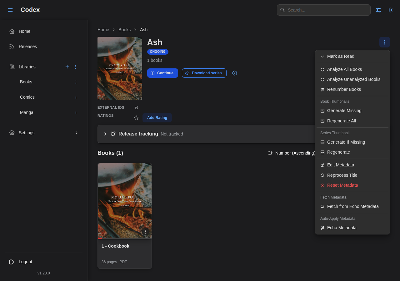Series Actions Menu